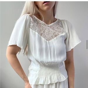 New Elegant Silk Viscose White Lace Blouse